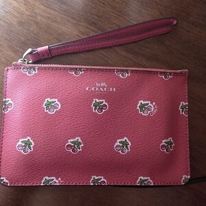 Coach Pink Wristlet with Cherry Print